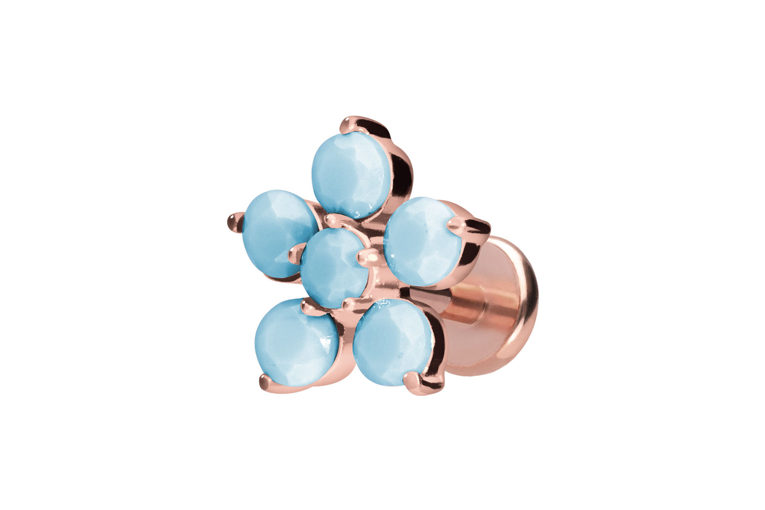 Titan Labret Piercing mit Push Fit BLUME + SYNTHETISCHE TÜRKISE